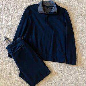 Nautica Men’s 2 Pc Sweatsuit Navy Blue Medium  Sweatshirt Sweatpants Tracksuit
